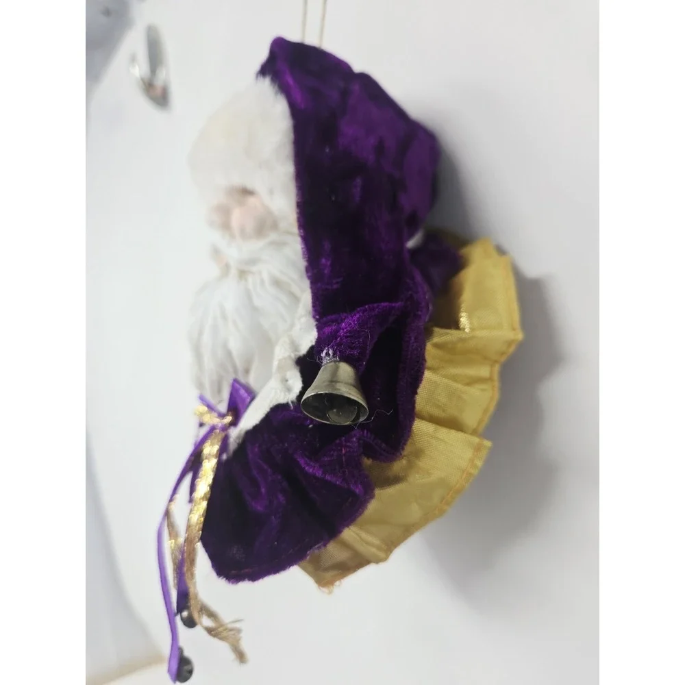 Vintage Santa Head Ornament Or Shelf Sitter White  Purple w Porcelain Face Lot 2